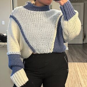 NWOT Altar’d State Colorblock Knit Sweater - Blue and White